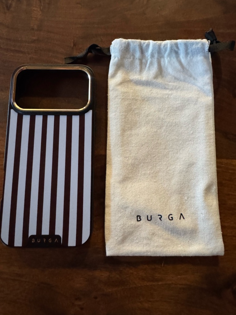Burga Black & White Vertical Stripe Phone Case with Branded Pouch